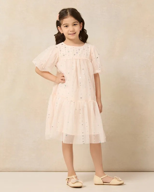 Girls Pink Sequins Embellished Dress sold by Redtag