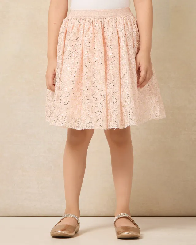 Girls Pink Sequins Embellished Skirt sold by Redtag