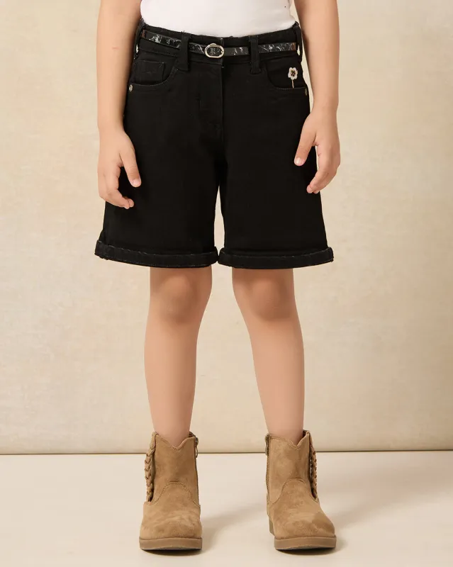 Girls Black  Folded Bottom Shorts With A Belt sold by Redtag
