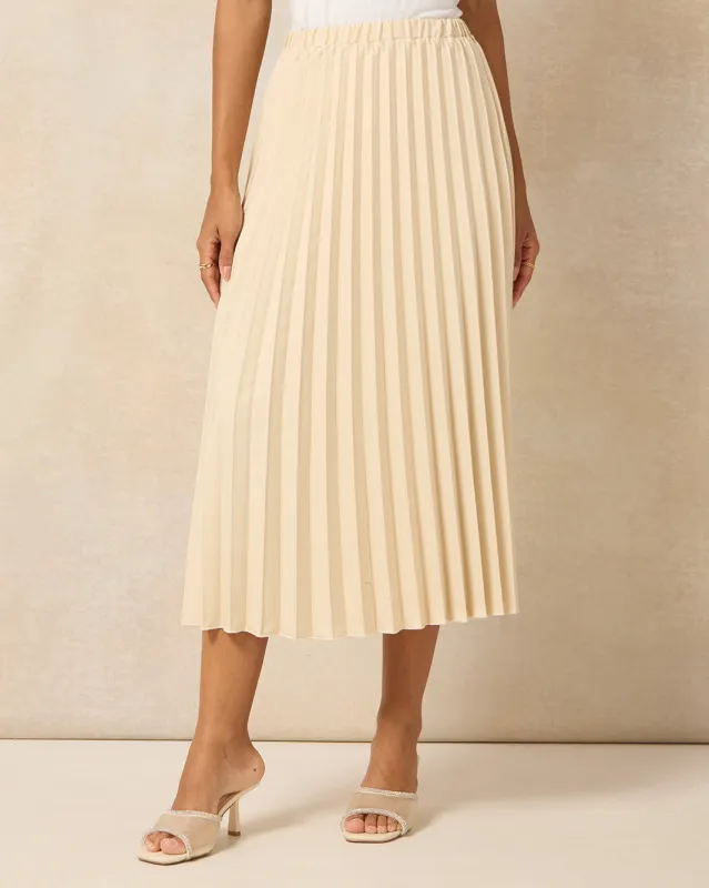 Women Beige Pleated Skirt sold by Redtag
