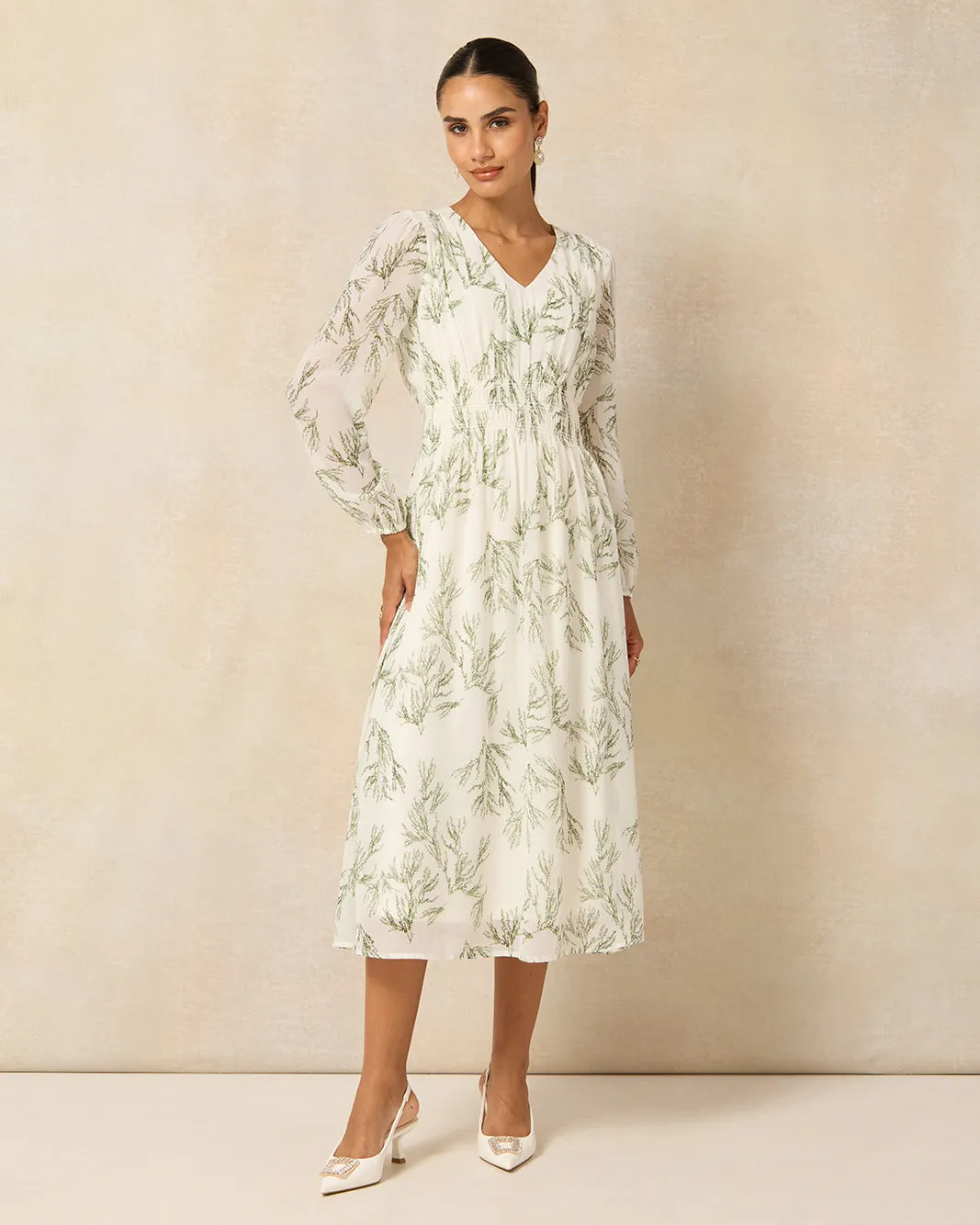 Women Green Leaf Printed Dress sold by Redtag