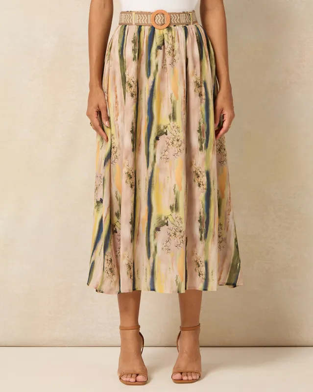Women Beige Floral Printed Skirt sold by Redtag