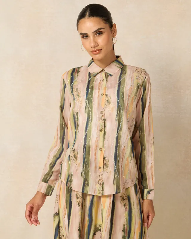 Women Beige Sequin Printed Shirt sold by Redtag