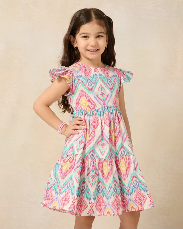 Girls White Frill Sleeve Woven Dress sold by Redtag