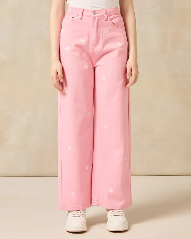 Senior Girls Pink Embroidered Jeans sold by Redtag