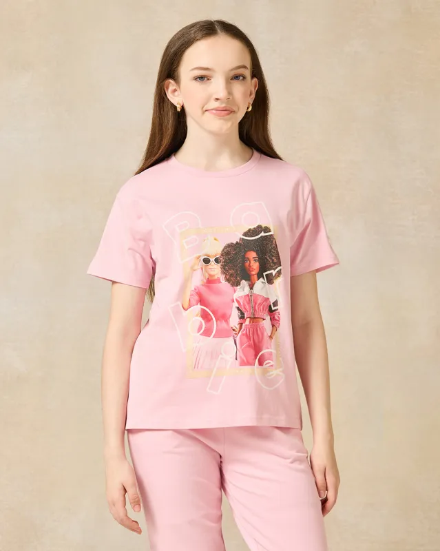 Senior Girls Pink Barbie Boxy T-Shirt sold by Redtag