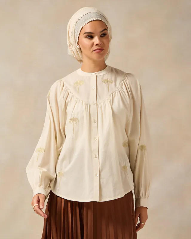 Women Beige Lurex Palm Embroidered Blouse sold by Redtag