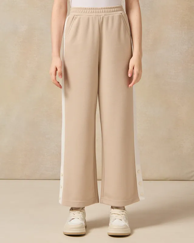 Senior Girls Beige And White Wide leg Jacquard Pants sold by Redtag