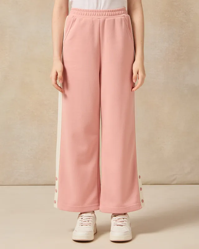 Senior Girls Pink And Cream Wide leg Jacquard Pants sold by Redtag