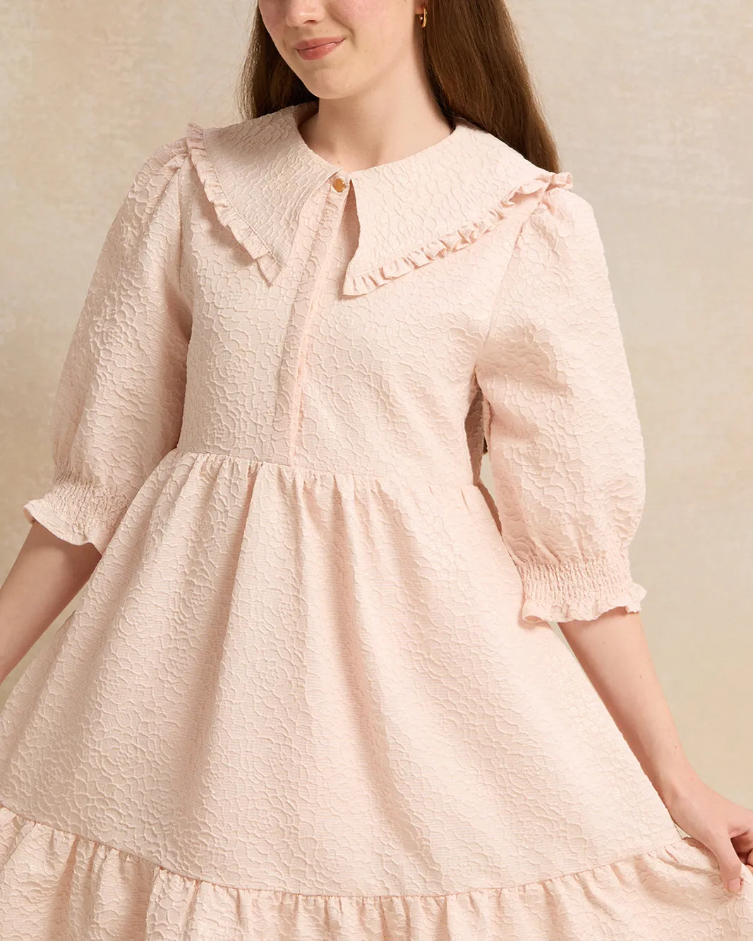 Senior Girls Pink Dobby Peter Pan Collar Dress sold by Redtag product image thumbnail 4