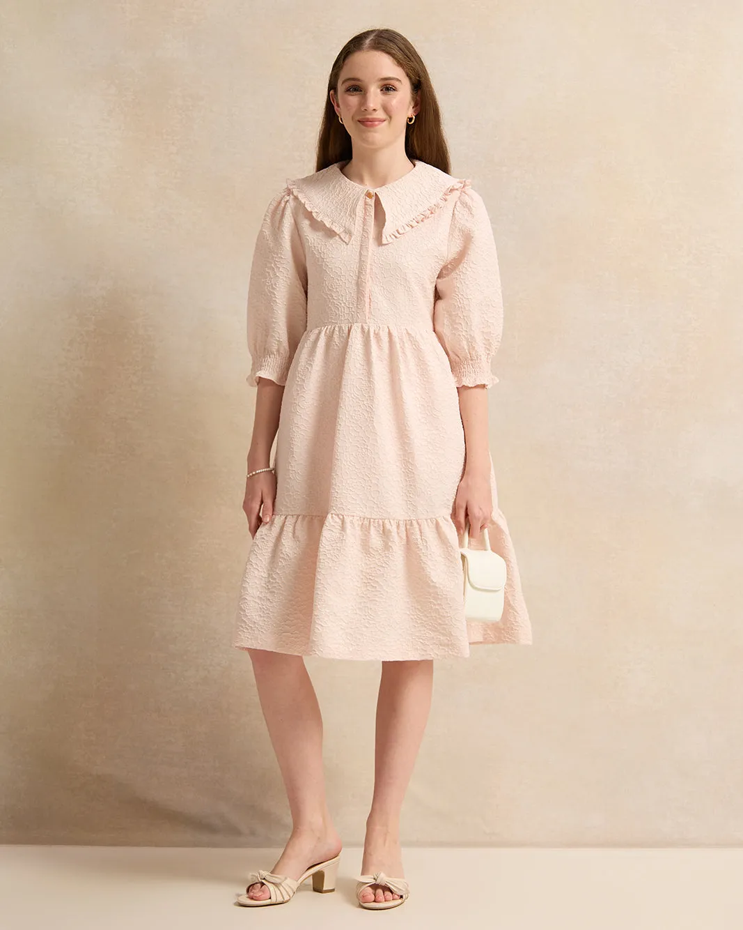 Senior Girls Pink Dobby Peter Pan Collar Dress sold by Redtag product image thumbnail 2