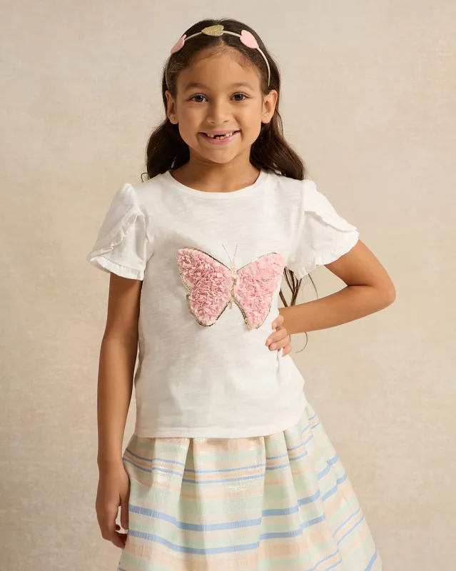 Girls White Butterfly T-Shirt sold by Redtag