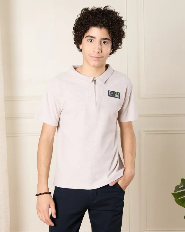 Senior Boys Grey Zipper Polo T-Shirt sold by Redtag
