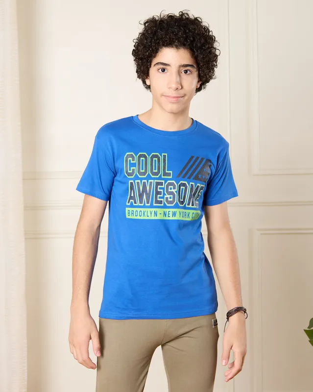 Senior Boys Blue Brooklyn Print T-Shirt sold by Redtag