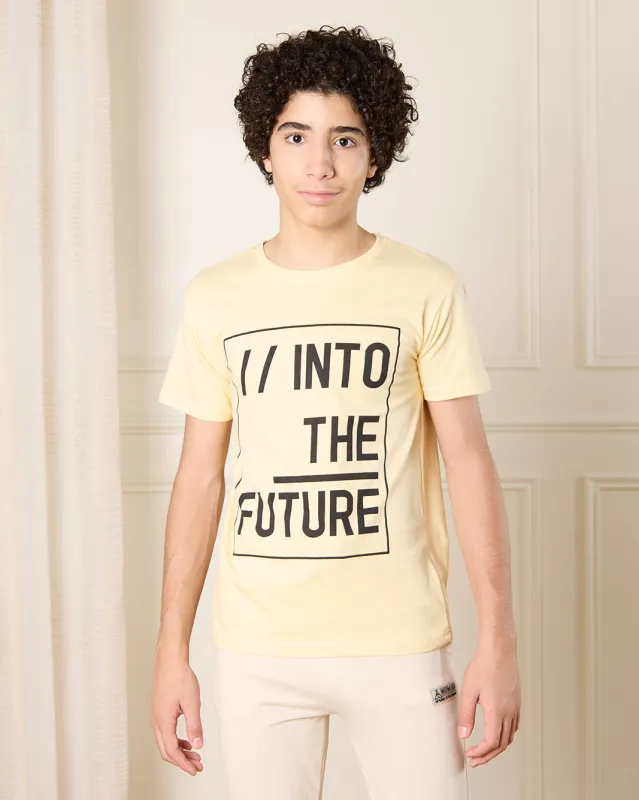 Senior Boys Beige Into The Future Print T-Shirt sold by Redtag