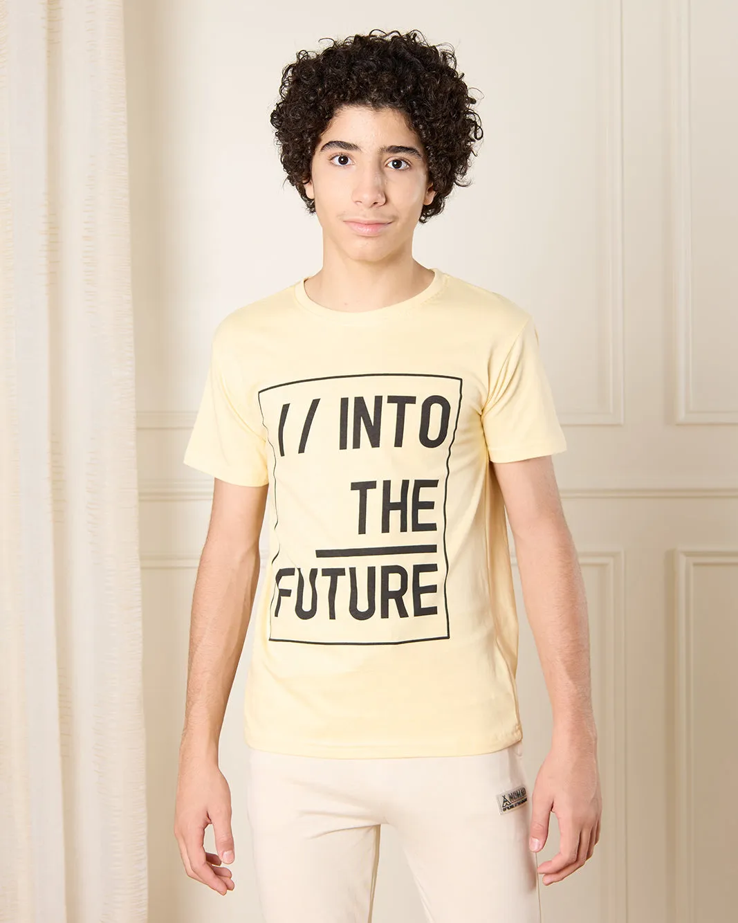 Senior Boys Beige Into The Future Print T-Shirt sold by Redtag