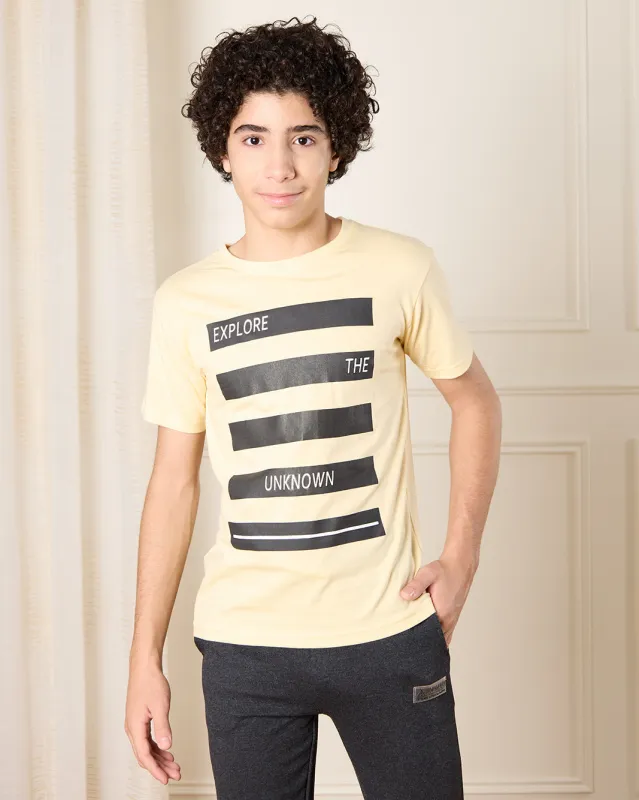 Senior Boys Beige Explore Print T-Shirt sold by Redtag