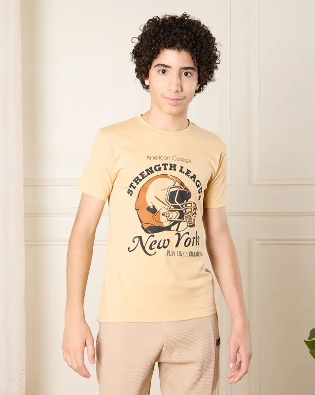Senior Boys Beige New York T-Shirt sold by Redtag