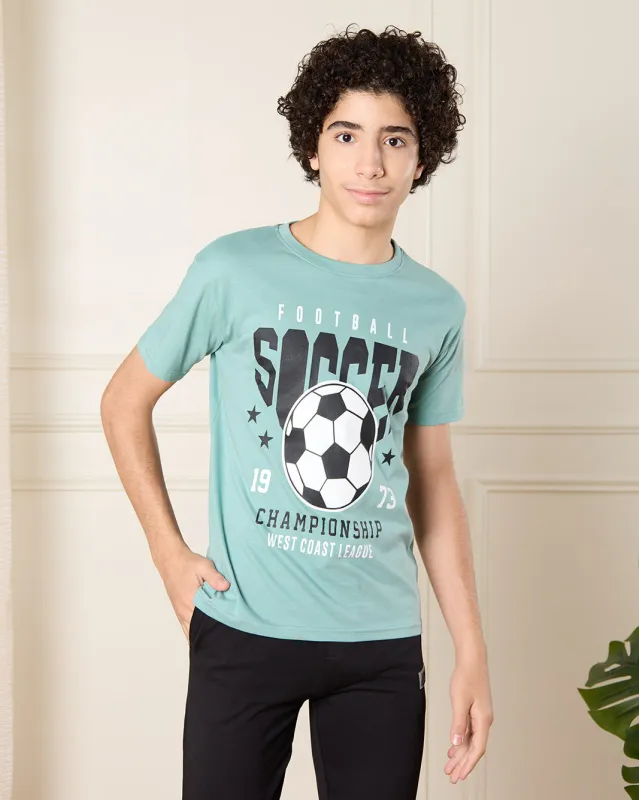 Senior Boys Blue Soccer Print T-Shirt sold by Redtag
