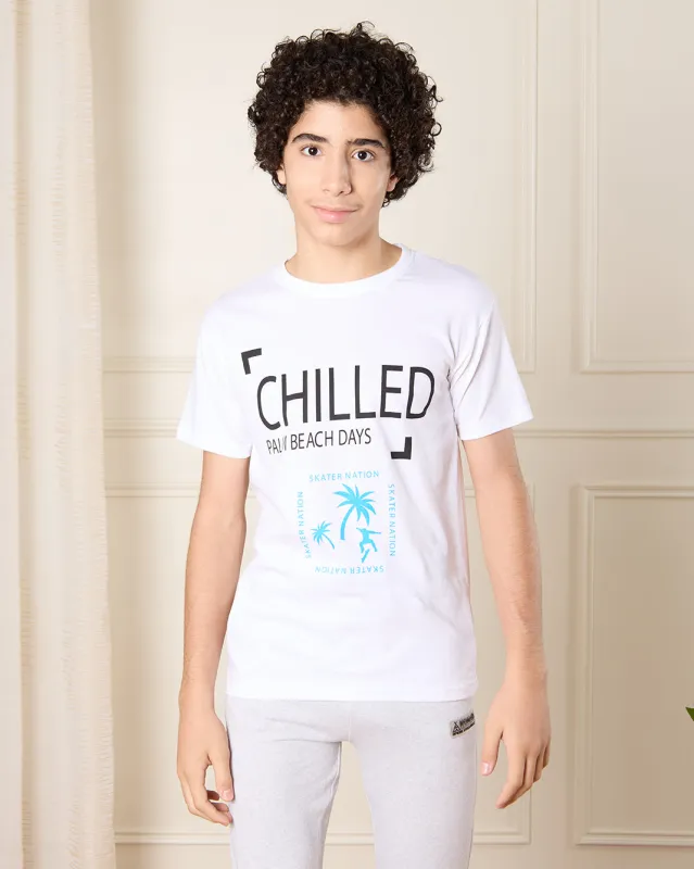 Senior Boys White Chilled Print T-Shirt sold by Redtag