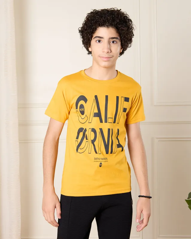 Senior Boys Yellow Printed T-Shirt sold by Redtag