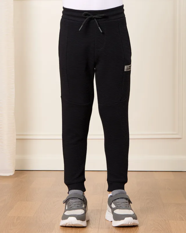 Boys Black Ribbed Ottoman Track Pants sold by Redtag