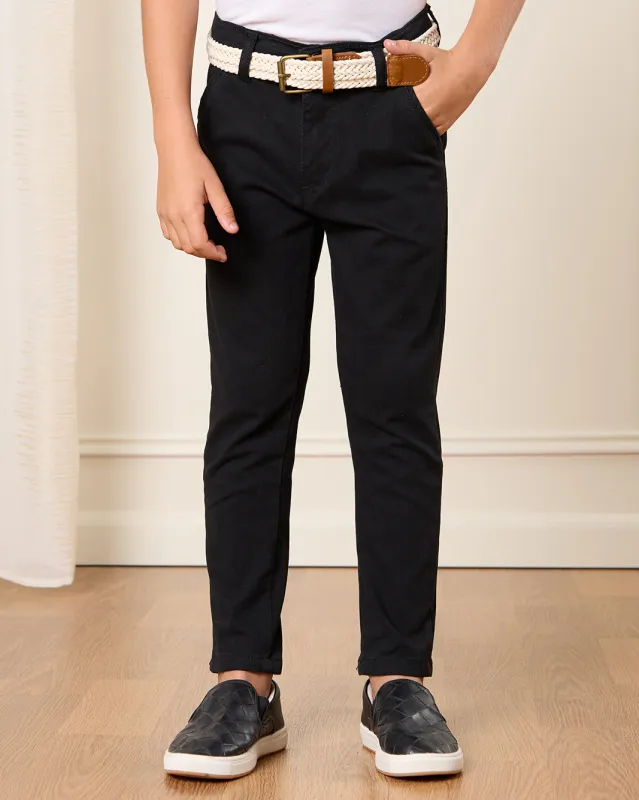 Boys Black Belted Chino Trousers sold by Redtag