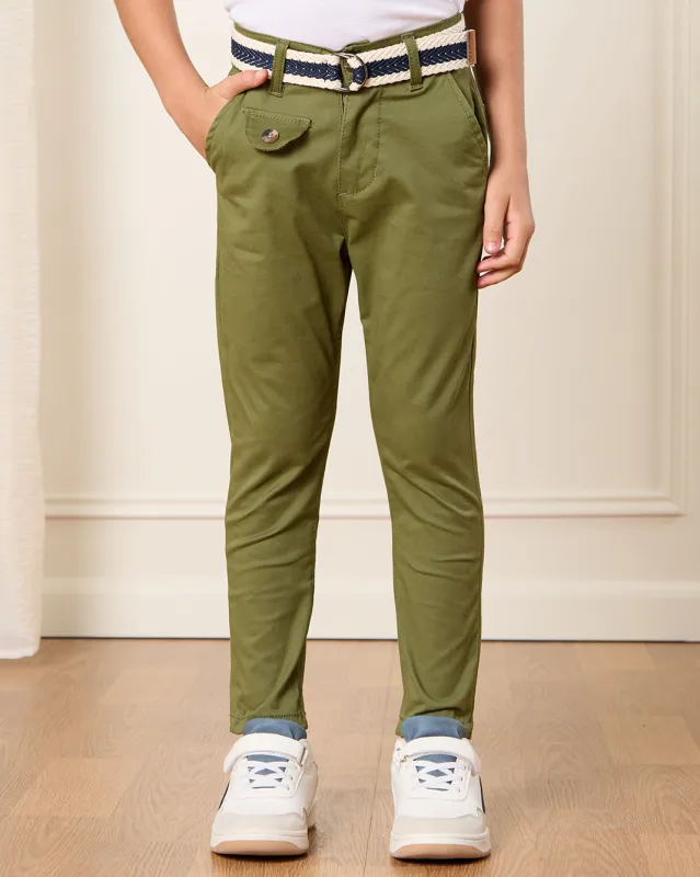 Boys Green Belted Trousers sold by Redtag