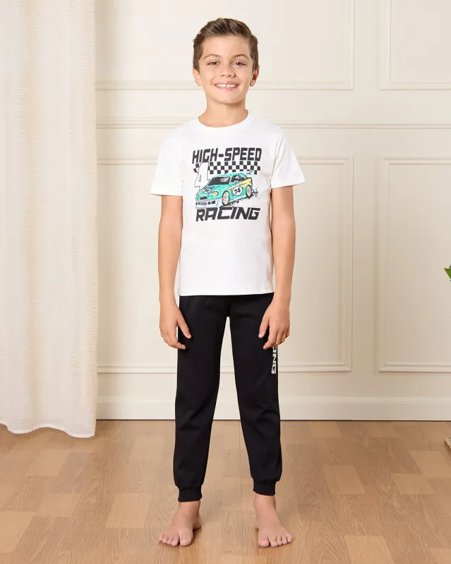 Boys Black And White Racing Print Pyjama Set (2 Piece) sold by Redtag