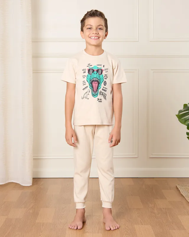 Boys Beige Dino Print Pyjama Set (2 Piece) made by Redtag