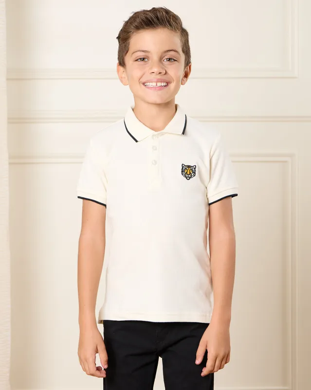 Boys Cream Polo T-Shirt sold by Redtag