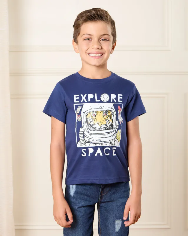 Boys Navy Explore Print T-Shirt sold by Redtag