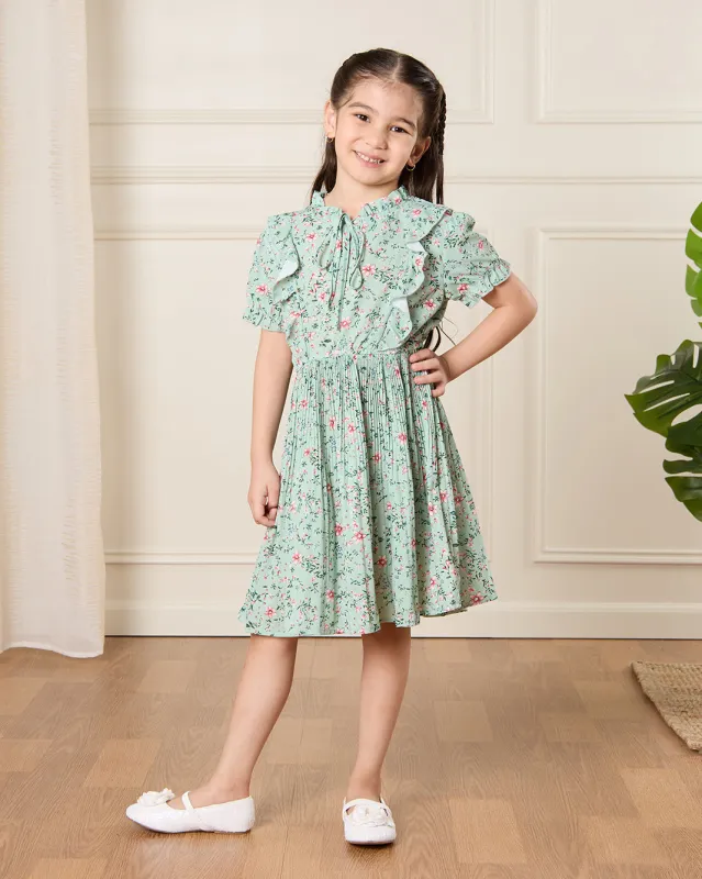 Girls Green Printed Dress sold by Redtag