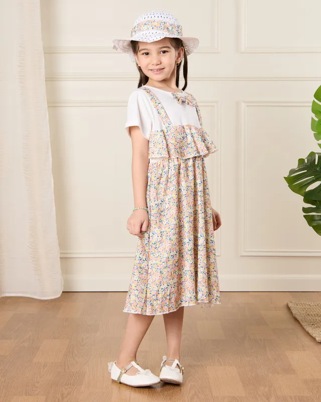 Girls White Printed Dress With Hat (2 Piece) sold by Redtag
