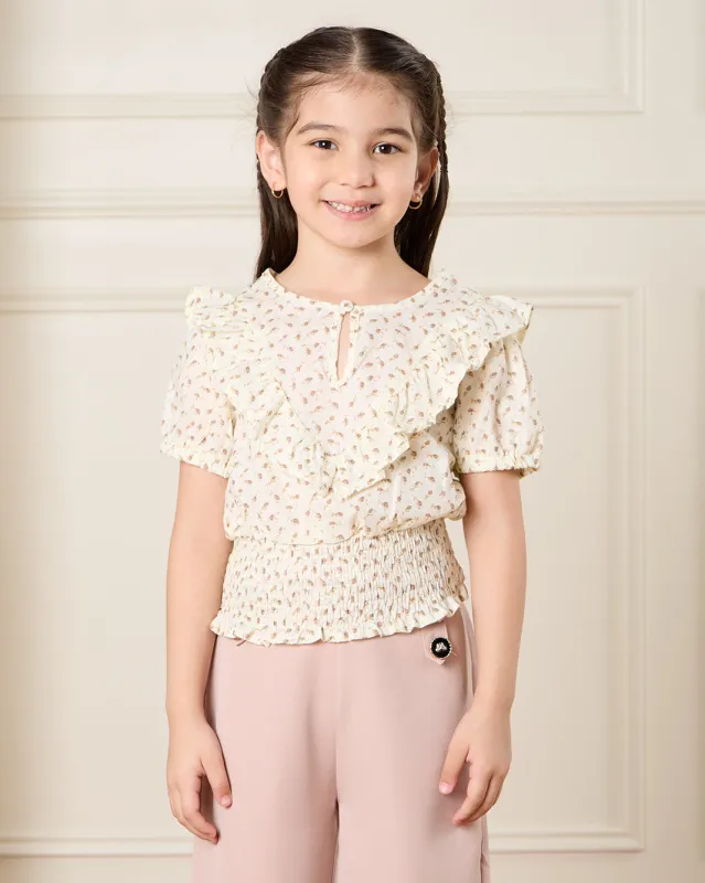 Girls Beige Printed Top sold by Redtag