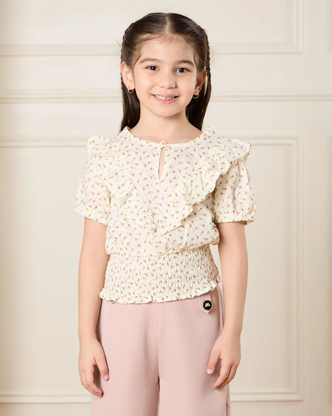 Girls Beige Printed Top sold by Redtag