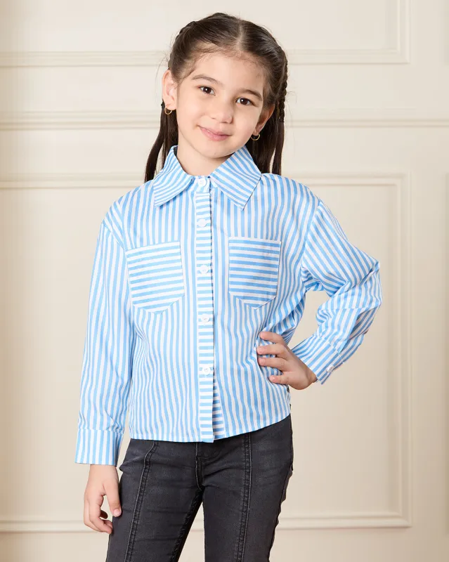 Girls Blue Striped Shirt sold by Redtag