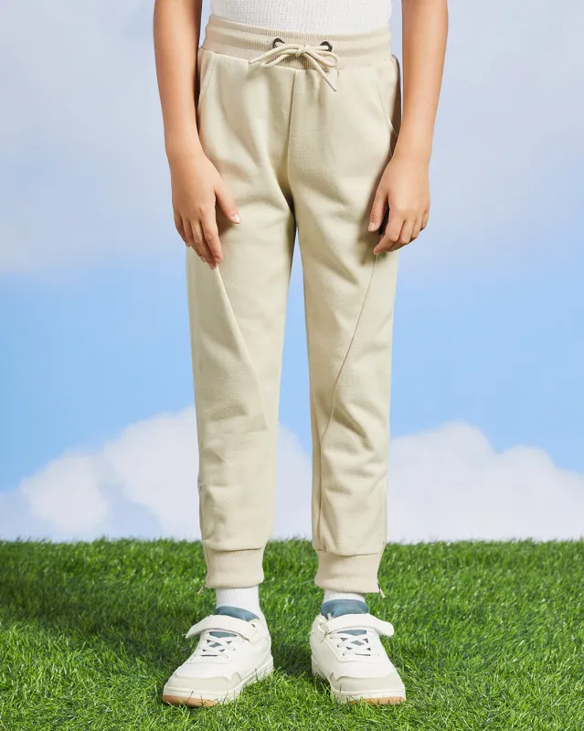Boys Beige Solid Track Pants sold by Redtag