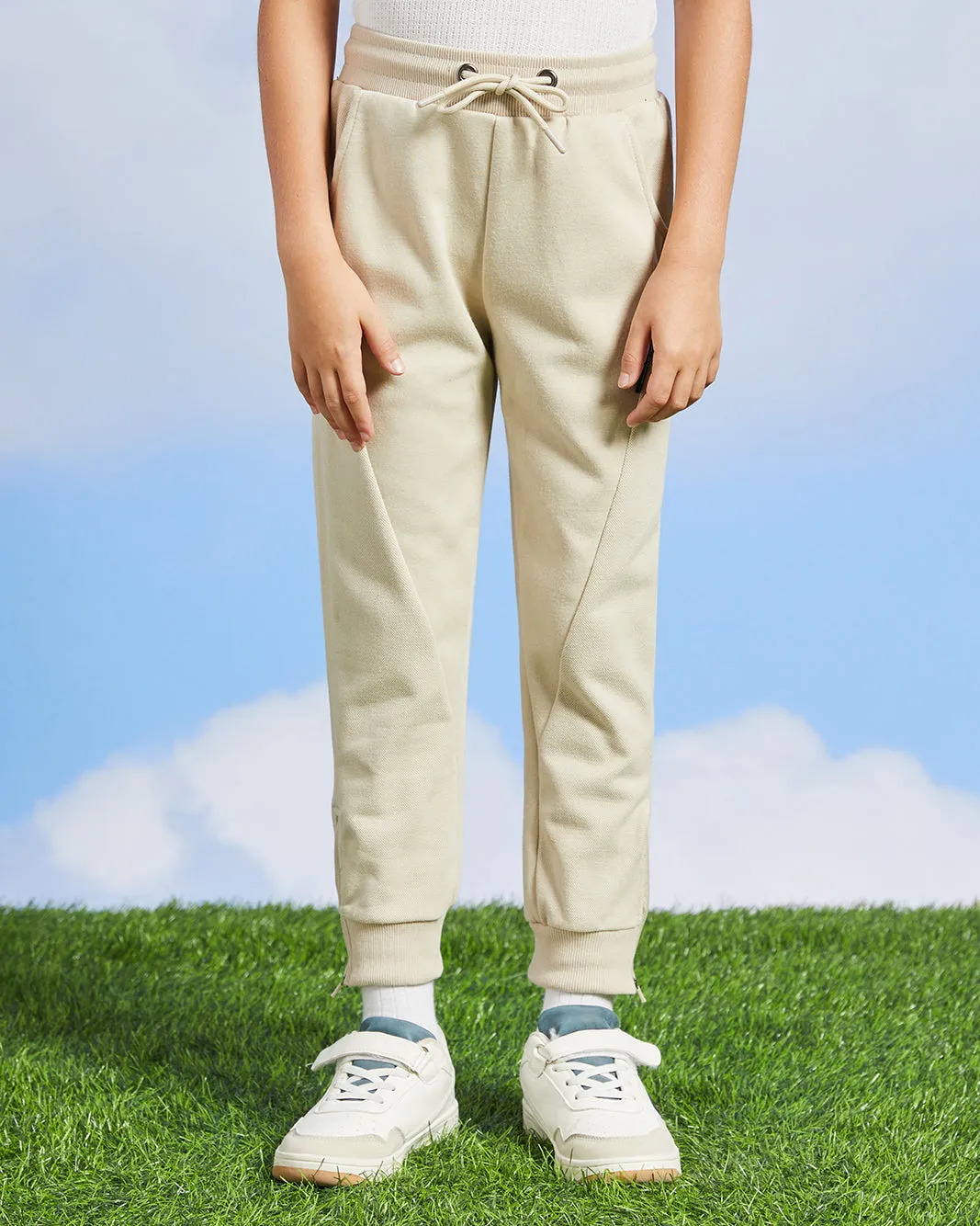 Boys Beige Solid Track Pants sold by Redtag