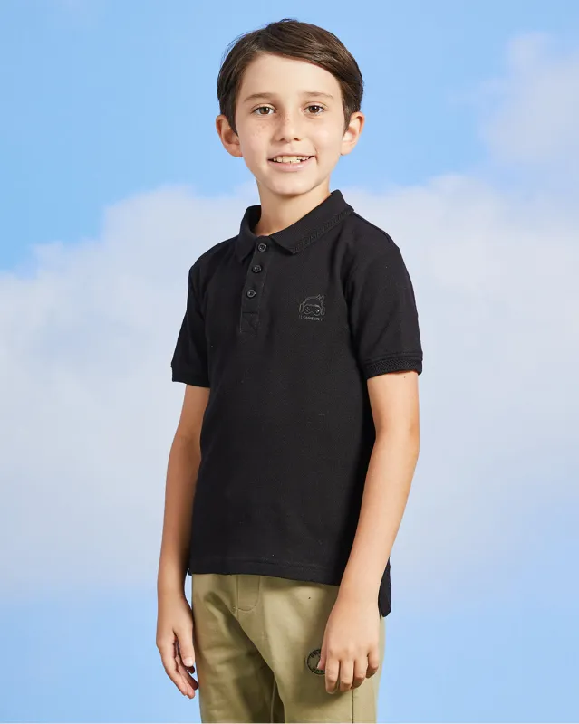 Boys Black Printed Polo Shirt sold by Redtag