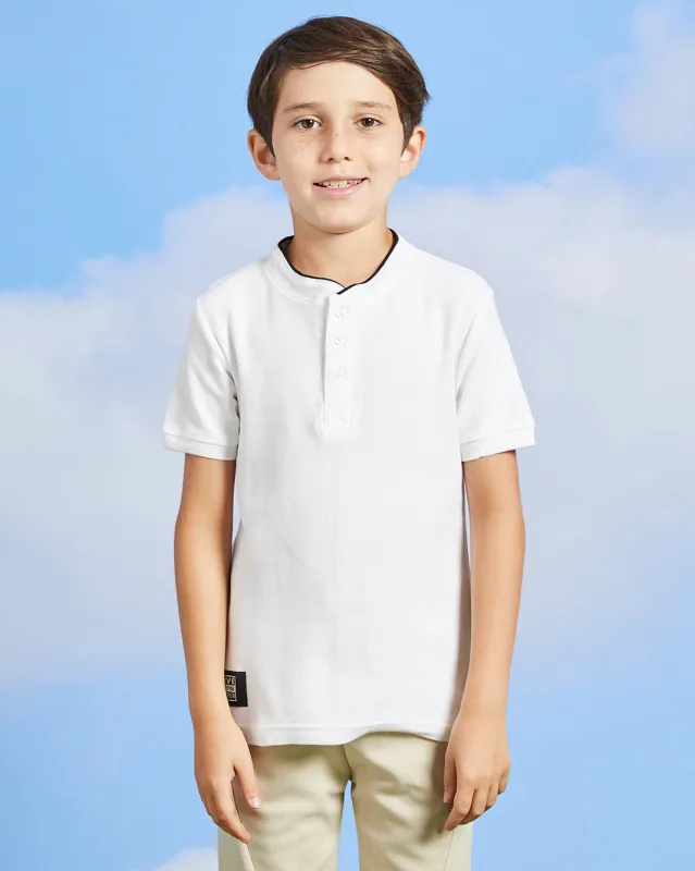 Boys White Mandarin Collar Polo Shirt sold by Redtag