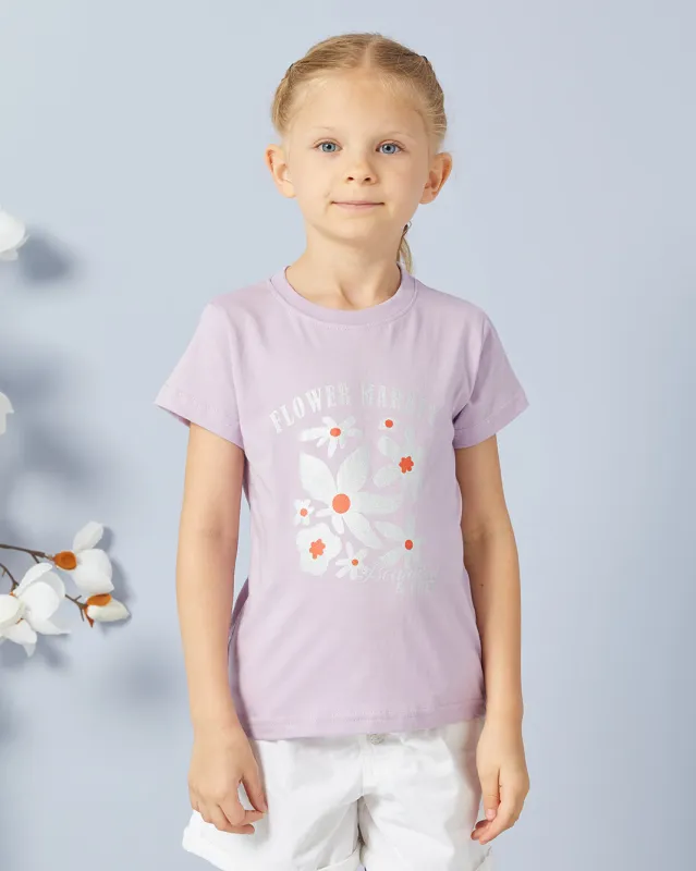 Girls Lilac Printed Basic T-shirt sold by Redtag
