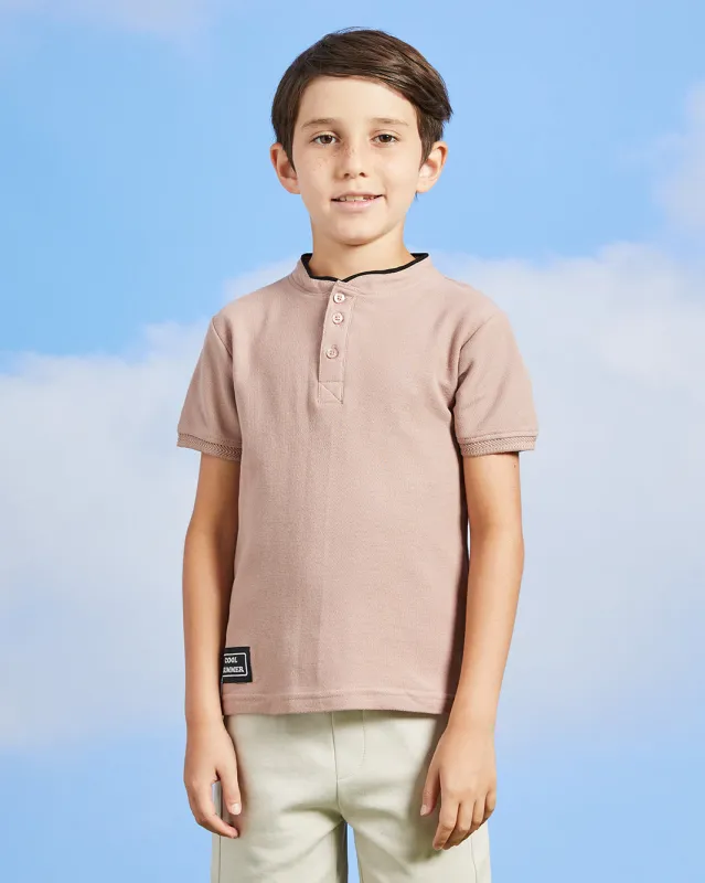 Boys Lilac Mandarin Collared Polo Shirt sold by Redtag