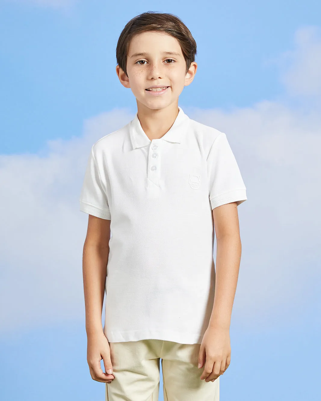 Boys White Basic Polo Collared Shirt sold by Redtag