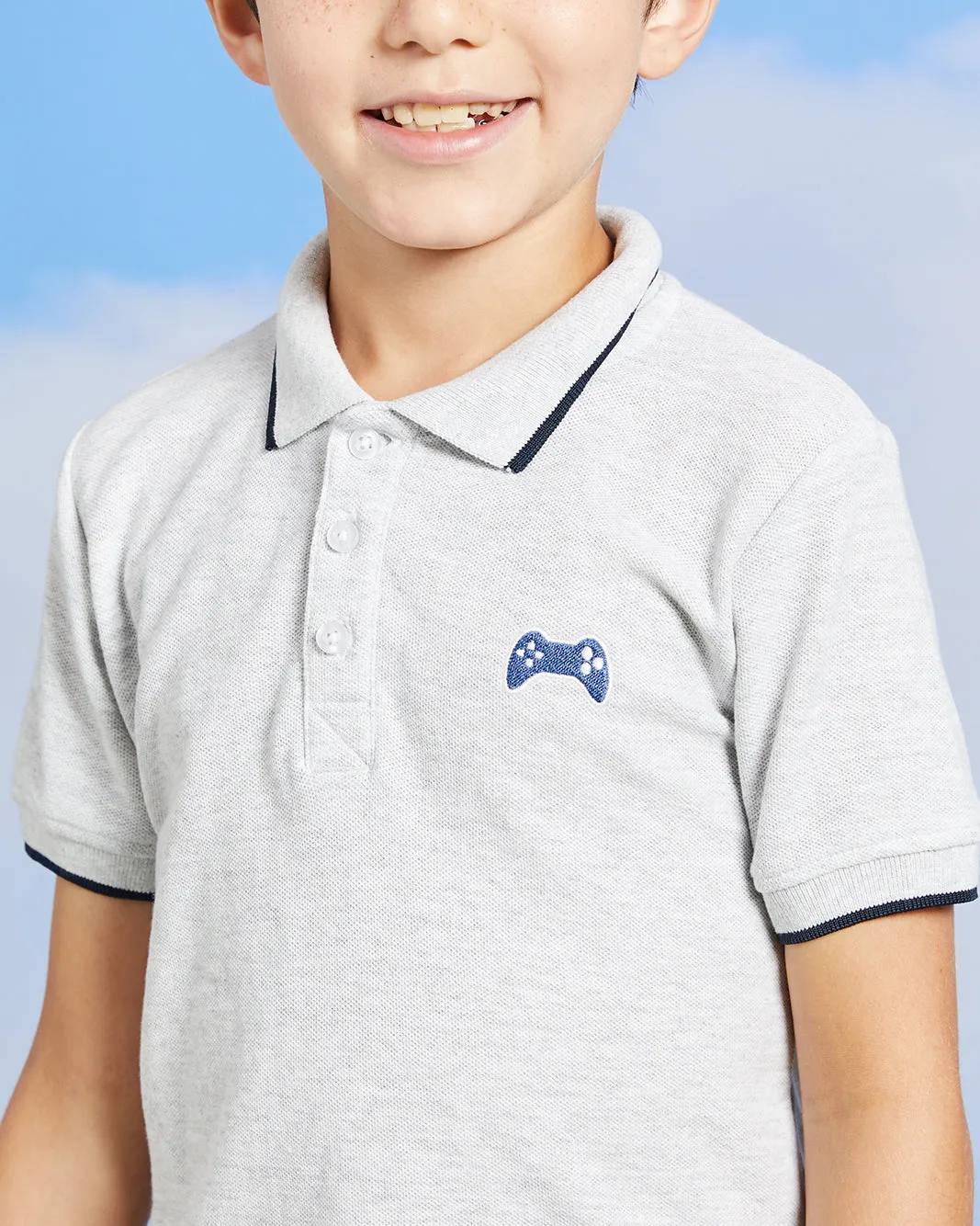 Boys Grey Console Embroidery Polo Shirt sold by Redtag product image thumbnail 4