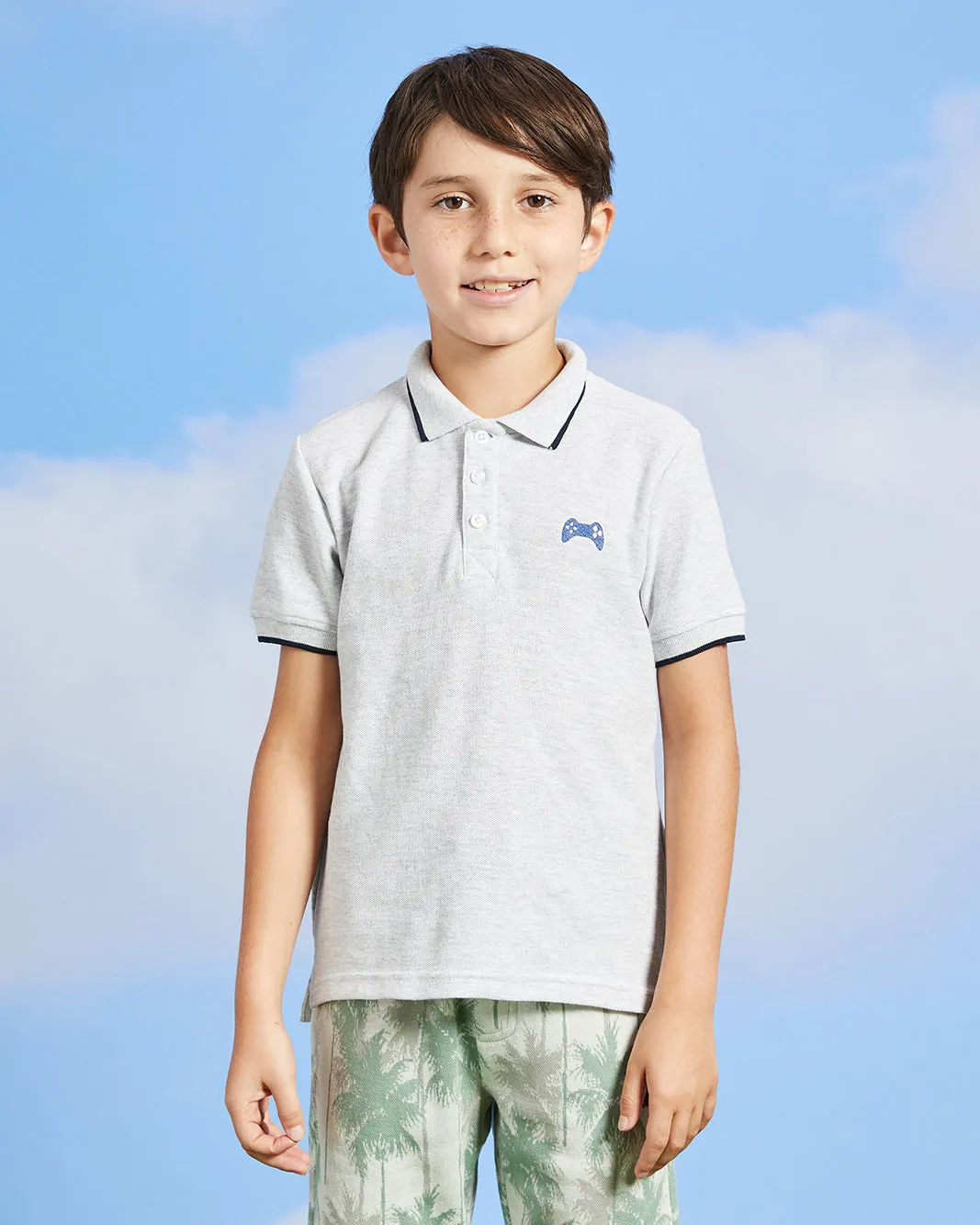 Boys Grey Console Embroidery Polo Shirt sold by Redtag