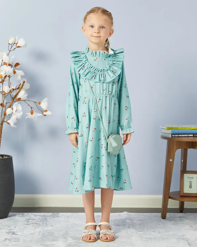 Girls Green Print Dress With Bag sold by Redtag