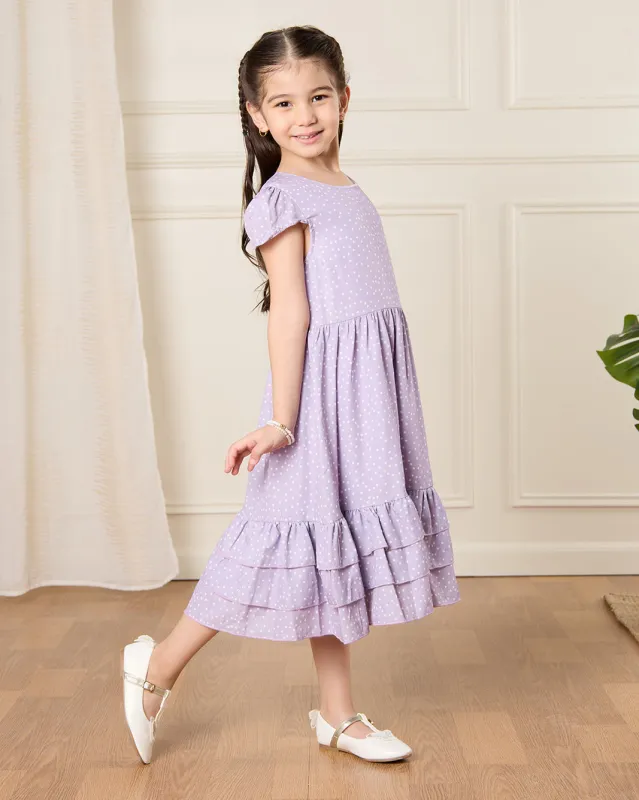Girls Lilac Polka Dots Dress sold by Redtag