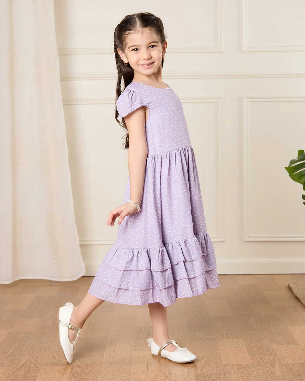 Girls Lilac Polka Dots Dress sold by Redtag