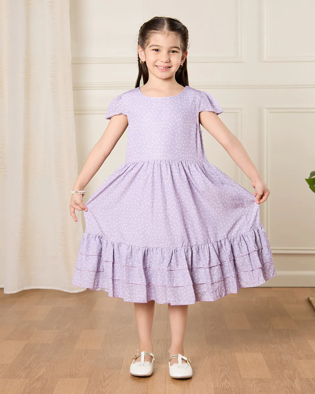 Girls Lilac Polka Dots Dress sold by Redtag product image thumbnail 4